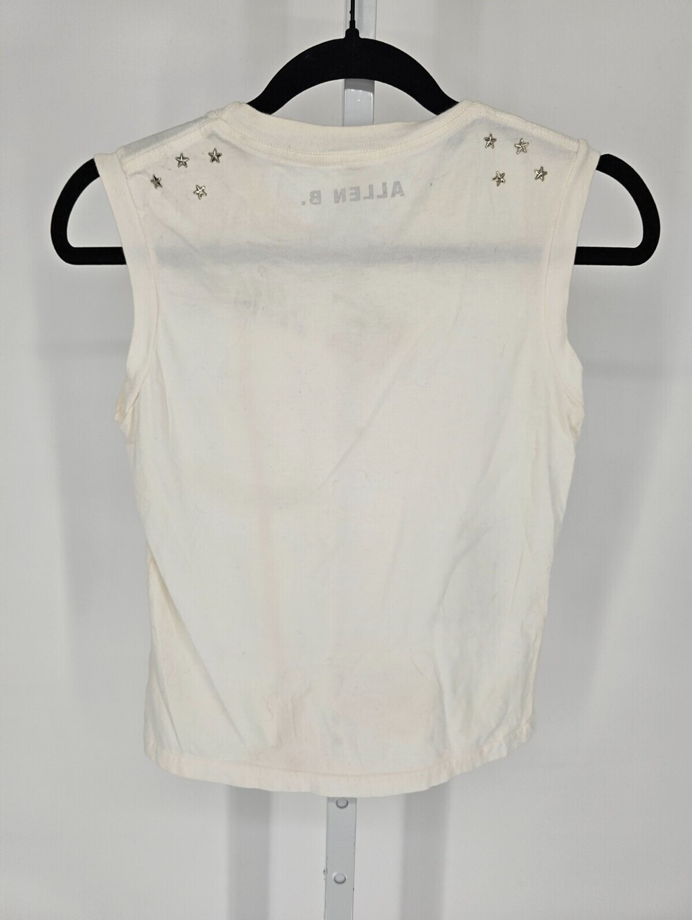 Vintage Y2K Allen B Womens Sz S Tank Top White w/ Racing Patch Theme - Picture 4 of 4